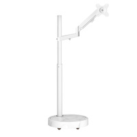 TV Monitor floor mobile stand white marble base-vesa 100 floor stand with gas spring single arm