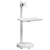 TV Monitor floor mobile stand white marble base-vesa 100 floor stand with timber shelf