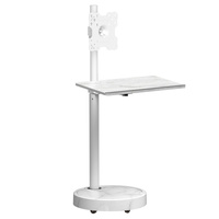 TV Monitor floor mobile stand VESA 200 white marble base--vesa 200 floor stand with timber shelf